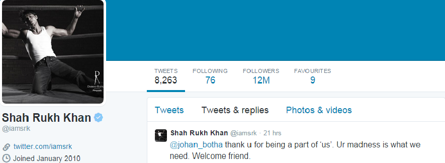 Shahrukh Khan Twitter Followers