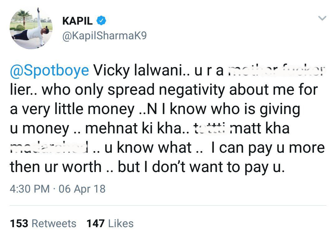 He tweeted against Vicky but the tweet was deleted by his team.