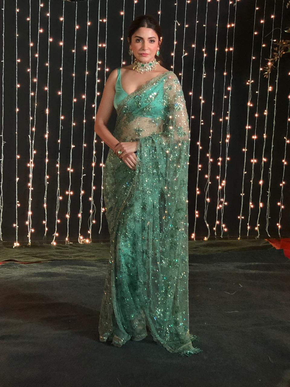 Anushka Sharma Looks Wow in a Stunning Embellished Green Saree!